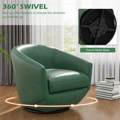 DREAMSIDEA Faux Leather Swivel Accent Chair Sets of 2 360�� Swivel Barrel Chair,Swivel Club Sofa for Living Room, Bedroom, Office,Brown
