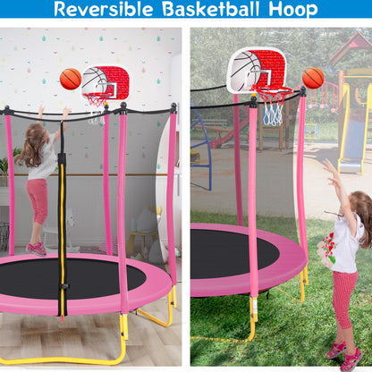 Leuco 66" Kids Trampoline with Basketball Frame, Rubber Ball and Enclosure Net, 5.5ft Mini Small Toddler Trampoline Toys for Indoor and Outdoor Use, Age for 1-8 years old
