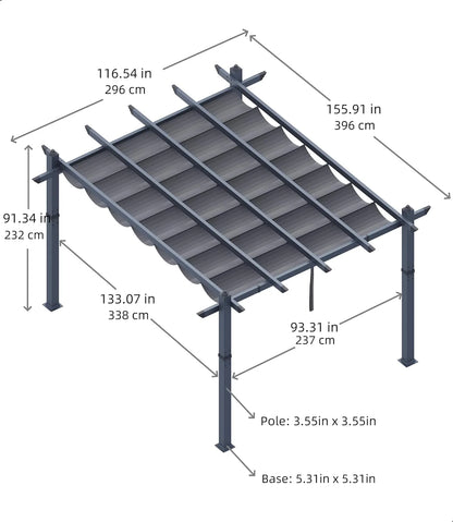 Outdoor Aluminum Pergola with Retractable Canopy, Reinforced 4-Sided Base, Waterproof & UV-Resistant Adjustable Roof, Modern Design for Patio, Deck, Backyard, and Garden
