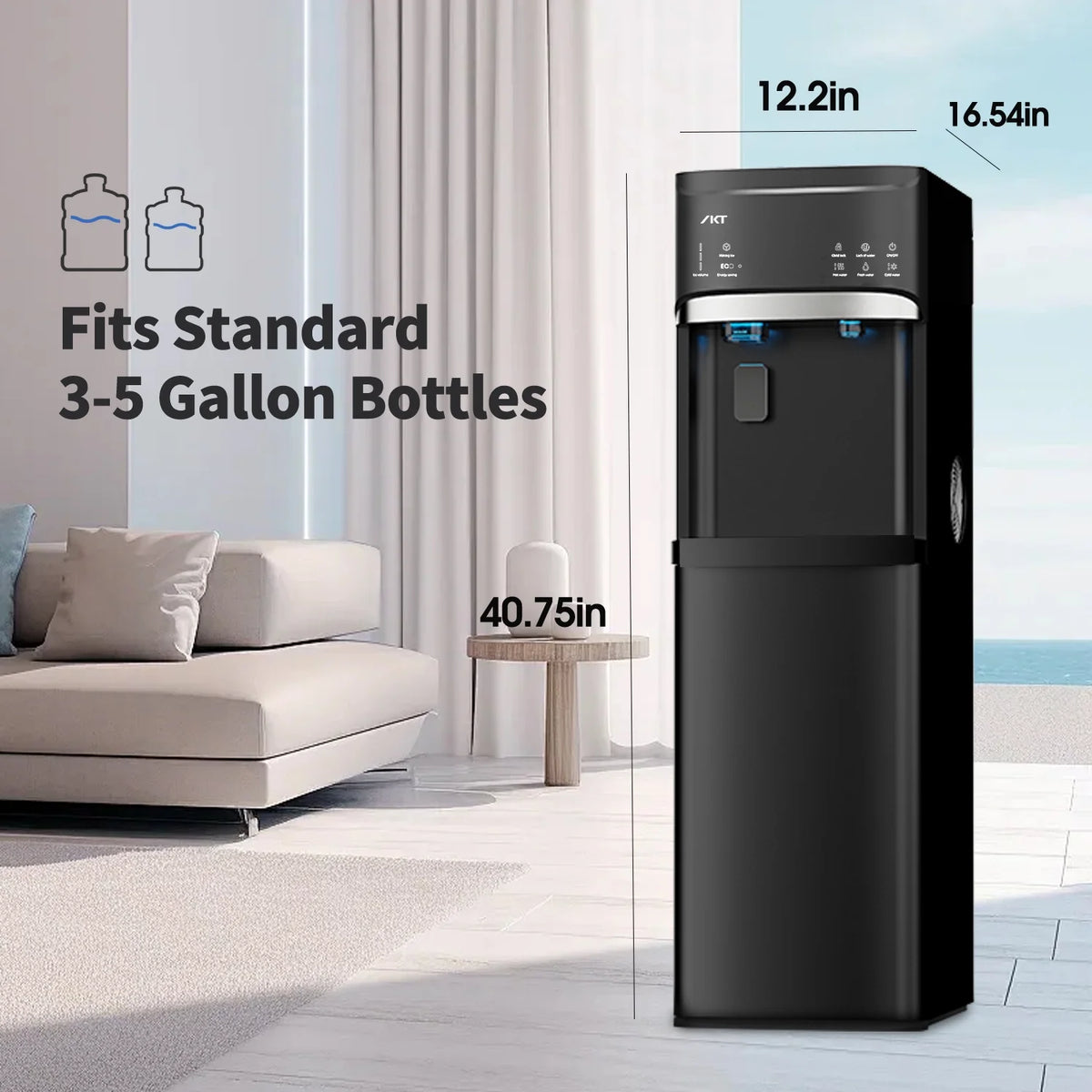 IKT Bottom Loading Water Dispenser Cooler with Maker for 5 Gallon Bottle with Empty Bottle Indicator 3 Temperature 22lbs Within 24hrs Black