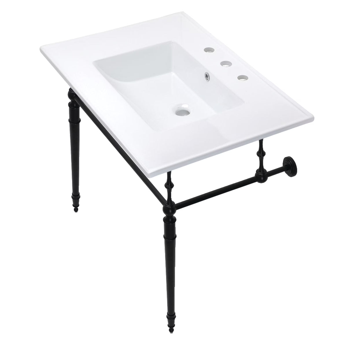 Kingston Brass KVPB31227W8PN Edwardian 31" Ceramic Console Sink with Brass Legs (8-Inch, 3-Hole), White/Polished Nickel