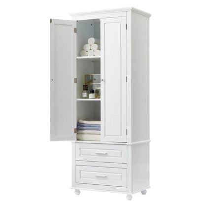 Bellemave White Tall Storage Cabinet with Adjustable Shelf Bathroom Cabinet with 1 Drawer and Storage Rack Large Freestanding Wood Cabinet Storage Organizer Floor Cabinet, White