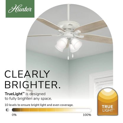 Hunter - Amberlin Indoor Ceiling Fan With Light, 52-inch, Brushed Nickel, Casual-style, 3-speed WhisperWind Motor, 53216, for Living Rooms, Bedrooms