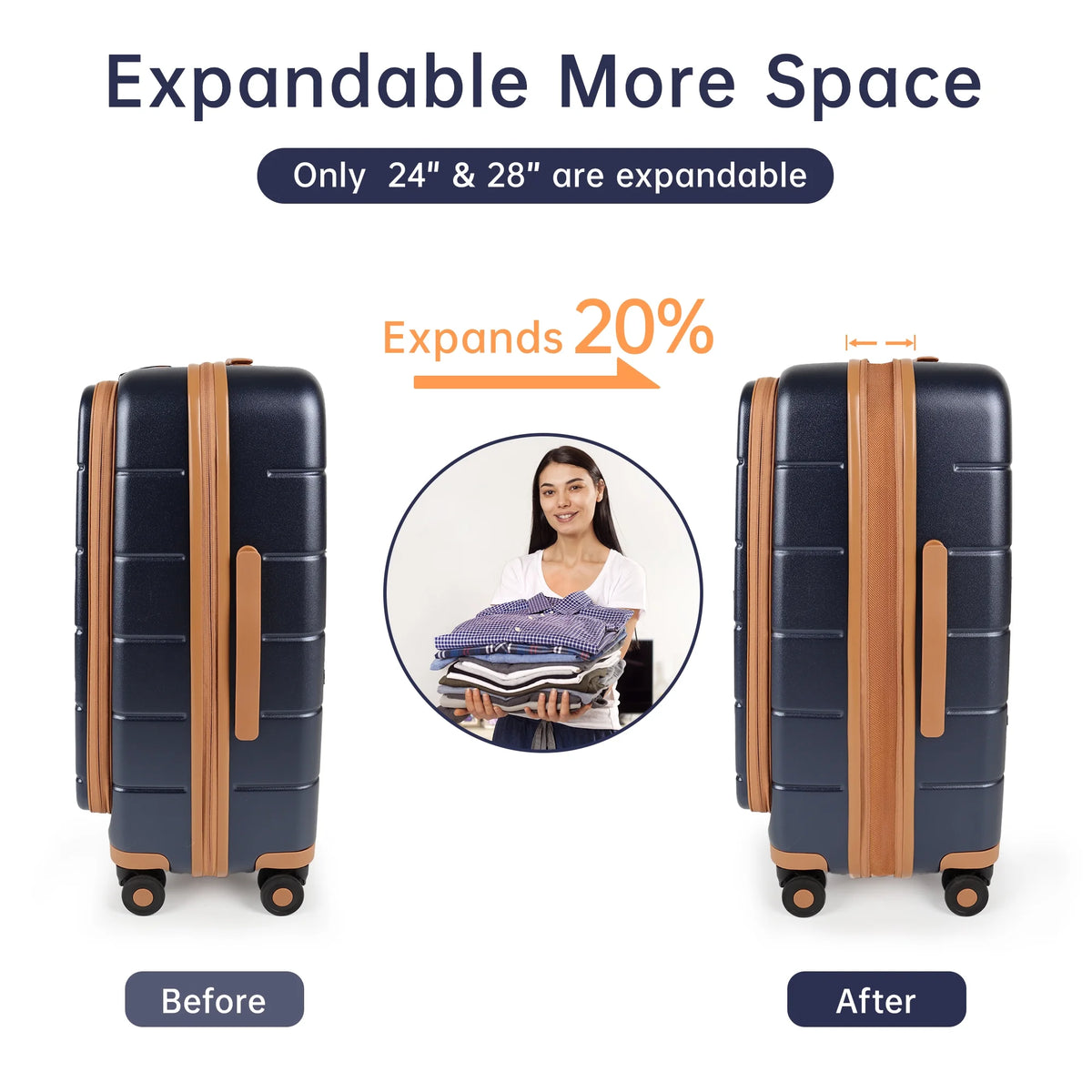 Carry On Luggage 22 x 14 x 9 Airline Approved Lightweight Hardside Spinner Luggage with TSA Lock and Laptop Compartment, Beige, CY2431