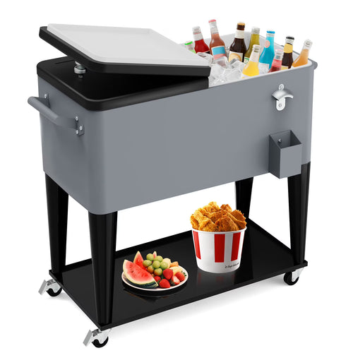 FreeLung 80QT Rolling Cooler Cart with Wheels Ice Chest Outdoor Backyard Coolers on Wheels Silver