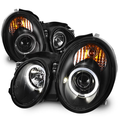 AKKON - For 98-02 Mercedes Benz W208 CLK-Class 320 430 55 AMG Chrome LED Dual Halo Ring Halogen Type Projector Headlights Pair