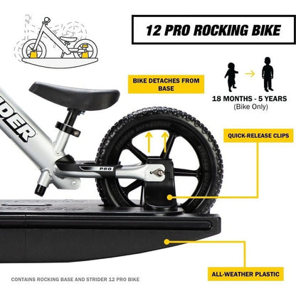 Strider - 12 Pro 2-in-1 Rocking Balance Bike, Ages 6 months to 5 Years - Silver
