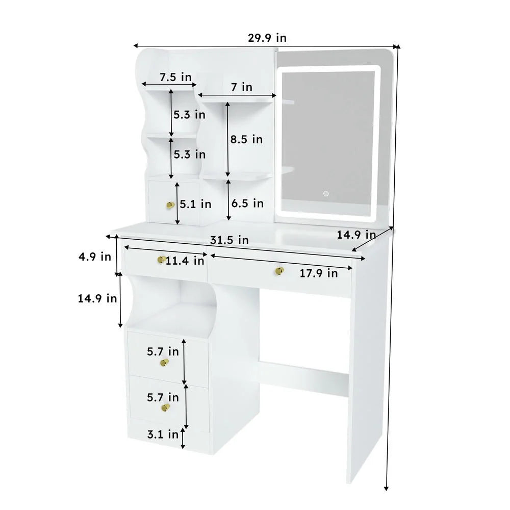 Kadyn Vanity Desk with Lighted Mirror, Vanity Table and Chair Set with 2 Drawers, Dressing Table Makeup Desk with 1 Door, Retro Gray