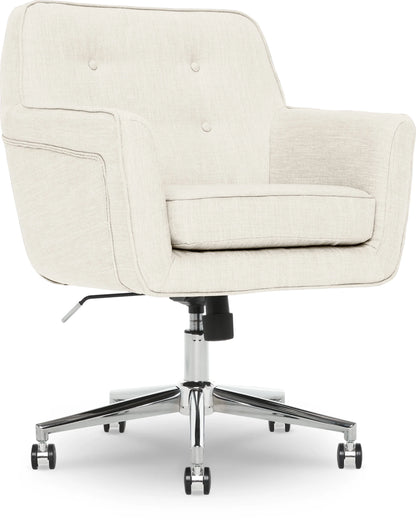 Serta Ashland Office Desk Chair, Button Tufted Mid-Back, Memory Foam Cushion, Chrome Swivel Base, Ivory