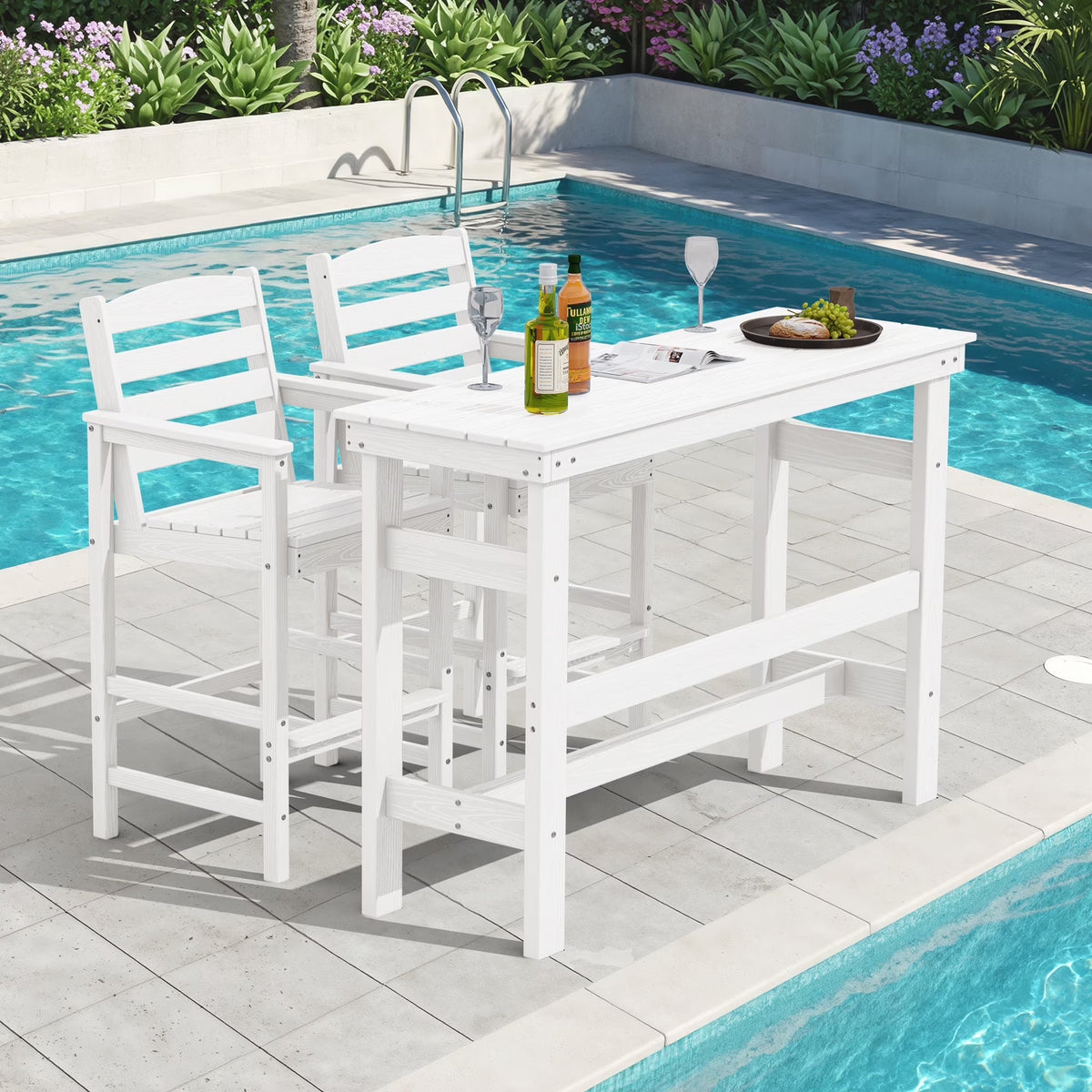SERWALL 41" Outdoor Bar Table, HDPE All Weather Adirondack Outdoor Bar Height Table, Navy