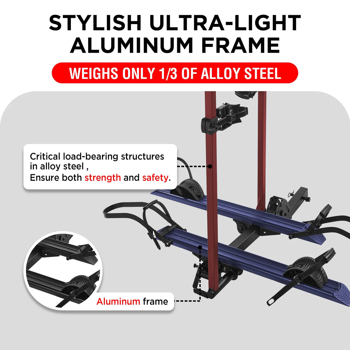 Young Electric Ebike Rack, 200lb Capacity, Alloy Steel Hitch Mount, Fits 5-Inch Fat Tire Bikes, 2-Inch Receiver