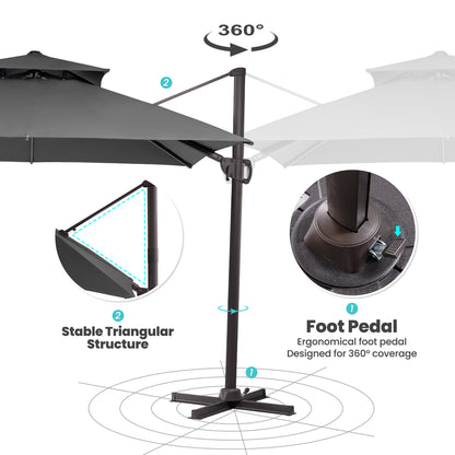 Pellebant 10 ft. x 10 ft. Square Double Top Patio Cantilever Umbrella, Navy Blue
