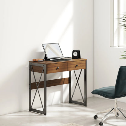 Manxile Fluted Computer Desk with USB Ports & Power Outlet, Modern White Study Table with Drawers