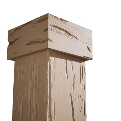 Ekena Millwork 18"W x 5'H Hand Hewn Endurathane Faux Wood Non-Tapered Square Column Wrap with Standard Capital & Base