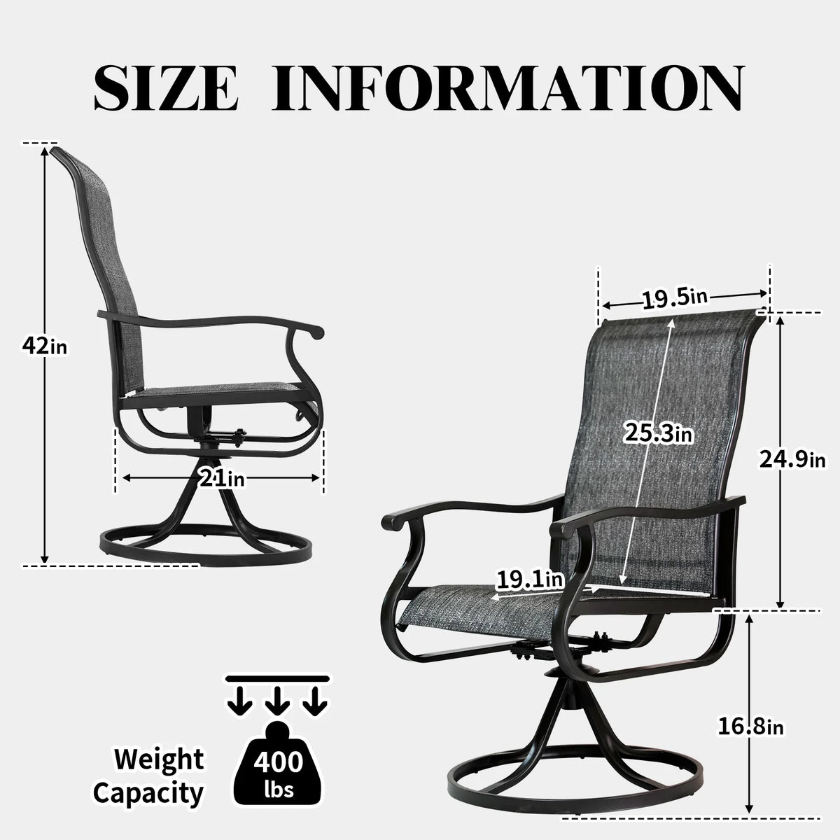 Patio Swivel Chairs Set of 2, Outdoor High Back Rocker Dining Chairs with All-Weather Textilene Mesh and Metal Frame, Comfortable Swivel Chairs for Patio, Garden, Deck, and Backyard (Beige)