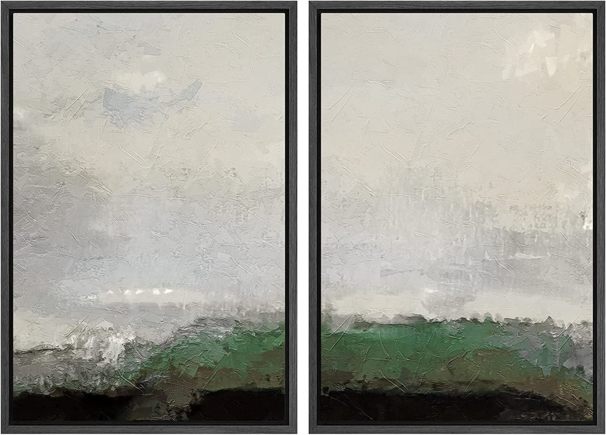 IDEA4WALL Framed Canvas Print Wall Art Set of 2 Watercolor Pastel Duotone Tan Landscape Abstract Modern Art Multicolor Contemporary Artwork for Bedroom, Office - 16"x24"x2 Panels Natural