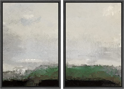 IDEA4WALL Framed Canvas Print Wall Art Set of 2 Watercolor Pastel Duotone Tan Landscape Abstract Modern Art Multicolor Contemporary Artwork for Bedroom, Office - 16"x24"x2 Panels Natural
