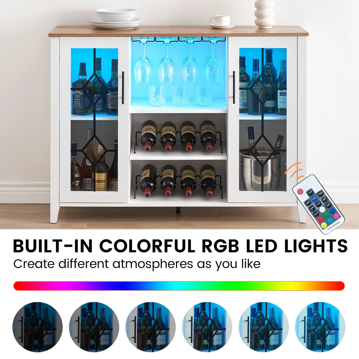 Faitaliicy Wine Bar Cabinet With Led Light Wine And Glass Rack Kitchen Buffet Sideboard Industry Coffee Bar Cabinet Freestanding Liquor Cabinet For Kitchen Dining Room Living Room
