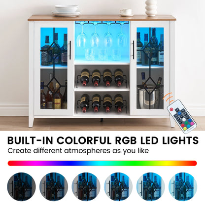 Faitaliicy Wine Bar Cabinet With Led Light Wine And Glass Rack Kitchen Buffet Sideboard Industry Coffee Bar Cabinet Freestanding Liquor Cabinet For Kitchen Dining Room Living Room