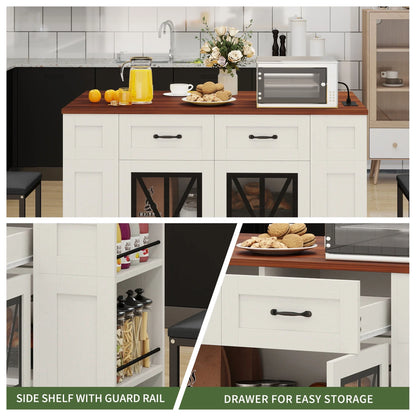 Uforic Kitchen Island Table with Seating & Drop Leaf, Kitchen Island with Storage & Wheels, Off-White