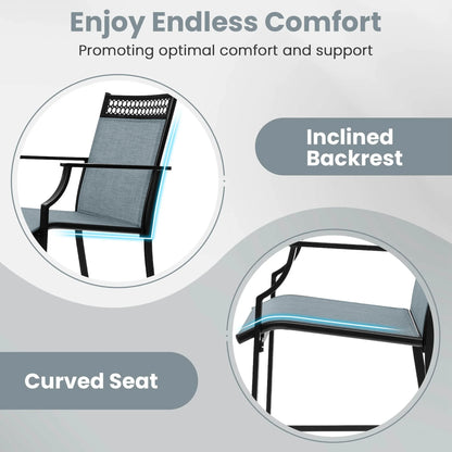 Costway Outdoor Counter Stools Set of 2 with Footrest & Armrests Metal Frame for Backyard Blue