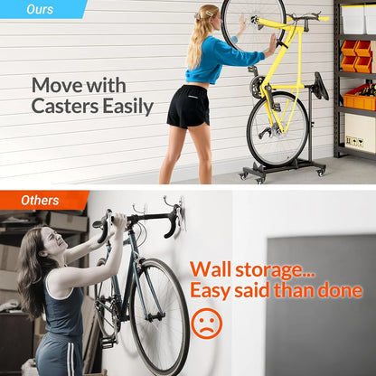 Vertical Bike Stands (2 Pack)��Standing Bike Rack for Garage Floor��Upright Bicycle Floor Stand Indoor Bike Holder with Adjustable Height for Garage & Apartment - for Wheels Sizes up to 29��