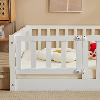 Ktaxon Montessori Twin Floor Bed with Safety Guardrails, Toddler Bed Frame for Kids, Wood Frame - Nature