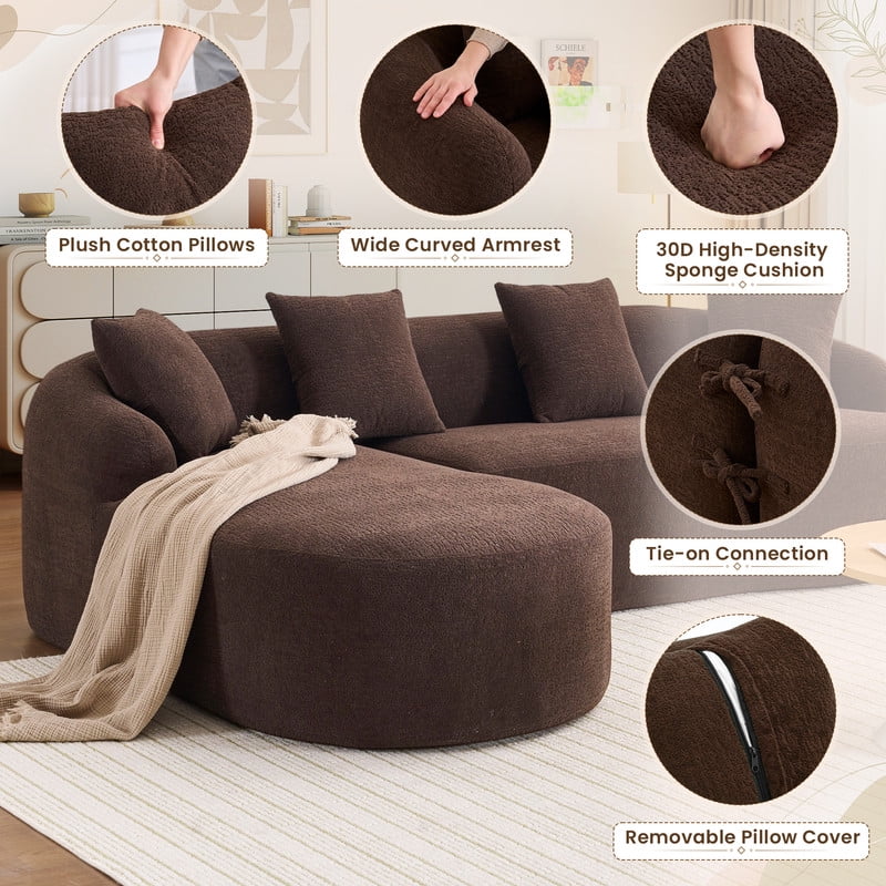 Timbernest 99" Modular Sectional Sofa with Pillows, Chenille L Shaped 3-Seater Couch with Deep Seat, White
