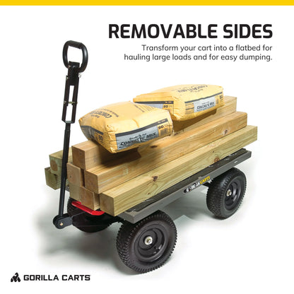 Gorilla Carts Towable Steel Dump Cart w/ Removable Side Panels, 1200 lb Capacity, Gray