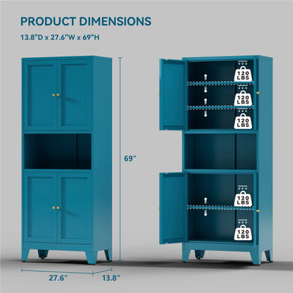 Elegant 69" Tall Modern Kitchen Pantry,Metal Storage Cabinet with Adjustable Shelves,Pantry Storage Cabinet for Kitchen,Dining Room,Living Room,Blue