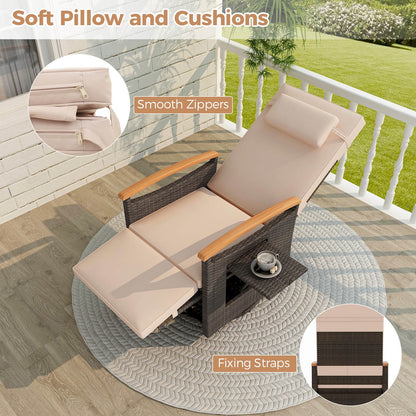 Costway Outdoor 360�� Swivel Rattan Recliner Chair Patio Wicker Chaise Lounge Chair Beige