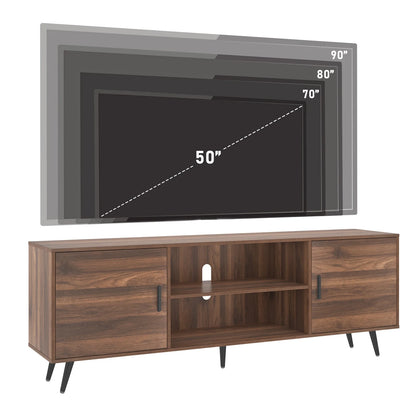 ChVans 70 Inch Mid Century Modern TV Stand for TVs up to 80 inches, Wood TV Stand with Storage, Entertainment Center for Living Room Bedroom, TV Media Console