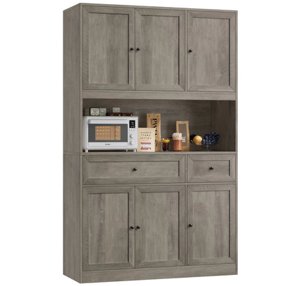 Homfa 72" Tall Kitchen Pantry with Microwave Shelf, Freestanding Kitchen Cupboard, Floor Cabinet for Dining Room, White
