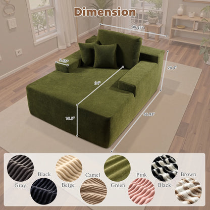 Ovios 67'' Oversized Chaise Lounge Chair Indoor Cloud Plush Corduroy Floor Sofa Bed Deep Seat No Assembly Couch for Living Room, Black