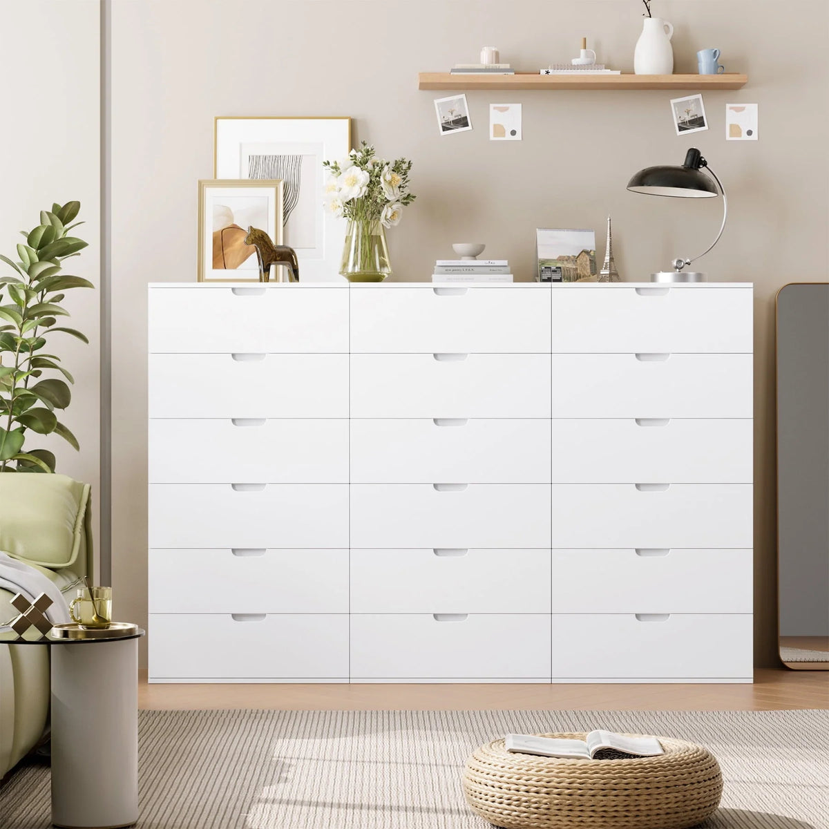 Homfa 6 Drawers Dresser, 47"H White Dresser, Modern Chest with Drawer for Bedroom