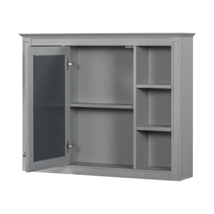 Furvclv Bathroom Wall Mirror Cabinet Modern Wall Mounted Cabinet Storage Organizer With Single Mirror Door 6 Open Shelves