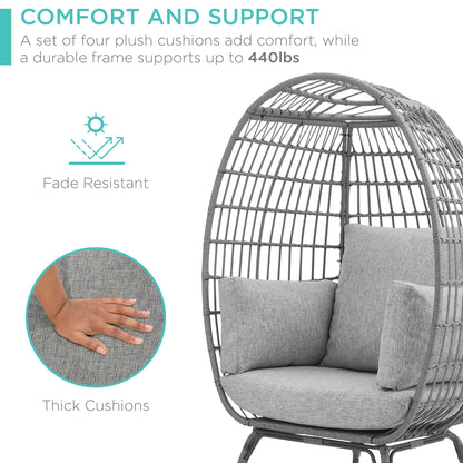 Best Choice Products Wicker Egg Chair Oversized Indoor Outdoor Patio Lounger w/ Steel Frame, 440lb Capacity - Black