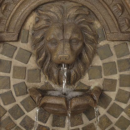 Royal Lions Head 51" High Large Italian Outdoor Decor Faux Stone Floor Fountain with Light Outside Garden Patio