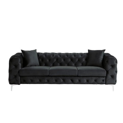 Morden Fort Modern Contemporary 2 Piece of Loveseat and Sofa Set with Deep Button Tufting Dutch Velvet, Solid Wood Frame and Iron Legs-Black