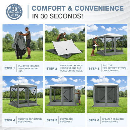 COBIZI 8x8 Pop up Gazebo Tent, Ez up Waterproof Screen Tent Screen House, Portable Outdoor Canopy Sun Shelter with 3 Sidewalls, Carry Bag & Ground Stakes for Camping, Garden and Picnics, Gray
