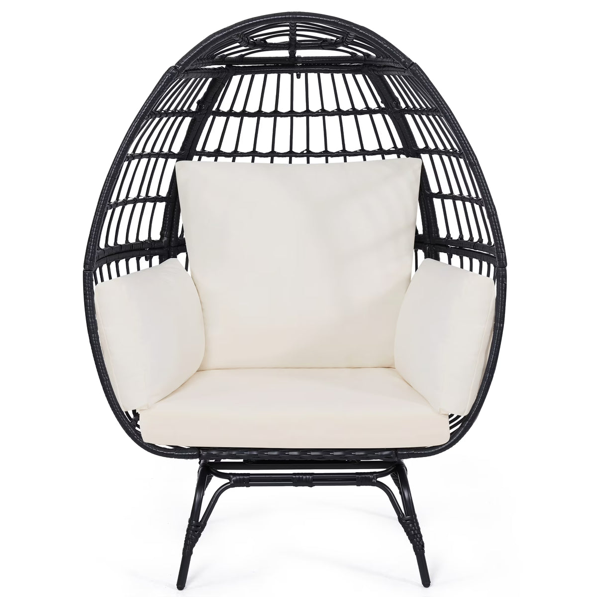 Skandiquip Oversized Rattan Adult Egg Chair, 360 Swivel, Outdoor Patio Chair with overstuffed Cushions, Indoor Large Wicker Egg Chair, Natural Rattan, Beige Cushion