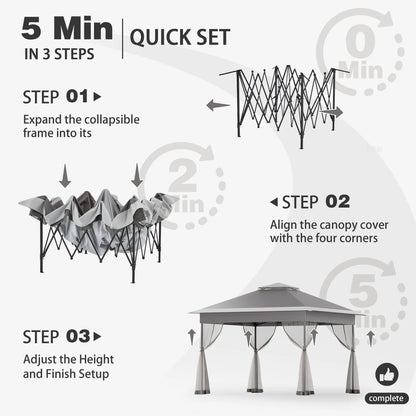 Bezseller 11x11 Pop up Gazebo, Outdoor Waterproof Canopy Tent with Mosquito Netting for Outdoors, Khaki