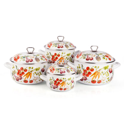 STPgoods Enameled Aluminum Belly Deep Stock Pot with Lid Set of 2 Vegetable Garden Cooking Pot Set 2.2 Qt 4 Qt 5.05 Qt and 6.55 Qt Enamel Soup Pots