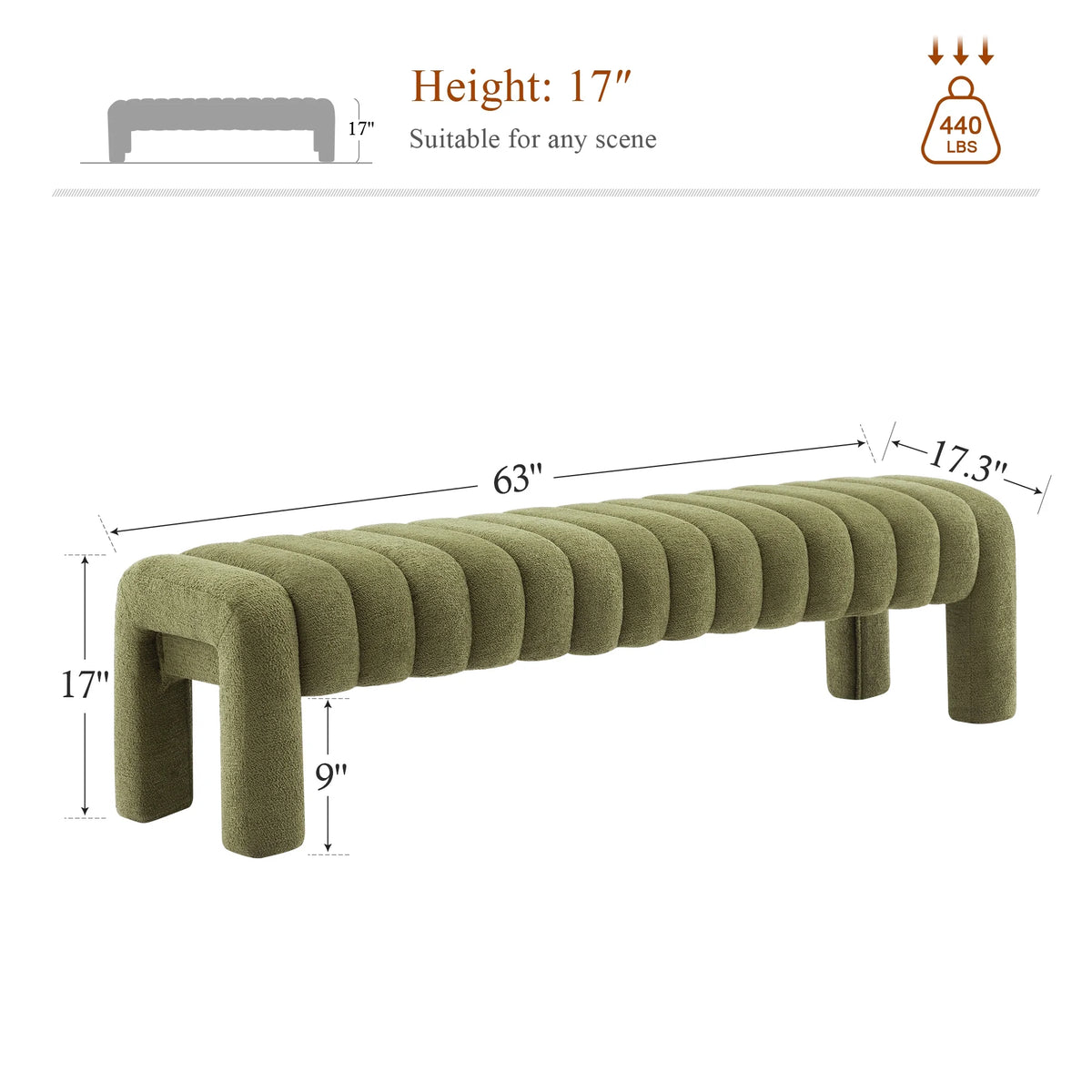 Zesthouse 63�� End of Bed Bench, Linen Tufted Upholstered Ottoman Bench with Padded Seat and Solid Wood Leg, Modern Entryway Bench for Bedroom, Living Room, Beige