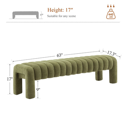 Zesthouse 63�� End of Bed Bench, Linen Tufted Upholstered Ottoman Bench with Padded Seat and Solid Wood Leg, Modern Entryway Bench for Bedroom, Living Room, Beige