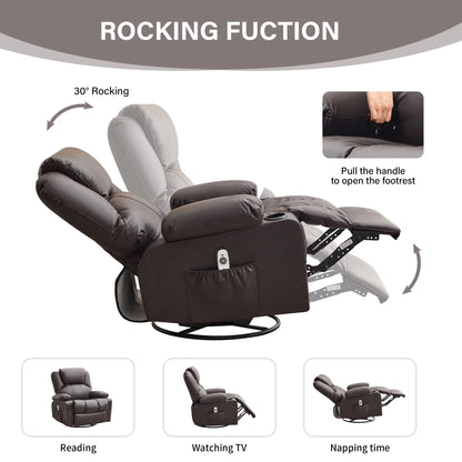 JONPONY Manual Recliner Chair with Heat Therapy and Massage Function, Heavy Duty Reclining Mechanism Massage Chair, Elderly Single Rocker Sofa with Cup Holders for Bedroom Home Theater,Black