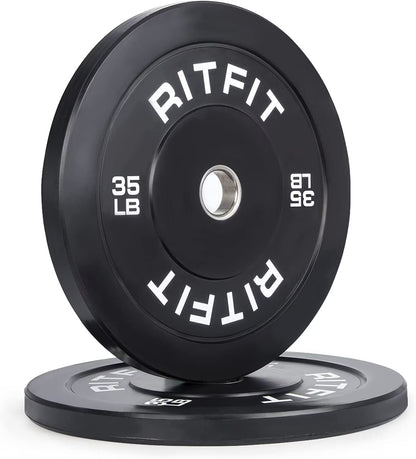 RitFit 45lb Olympic Weight Plate Set of 2, Bumper Plates With Steel Insert, Olympic Barbell Weight Plates for Gym and Home, Single, Pair