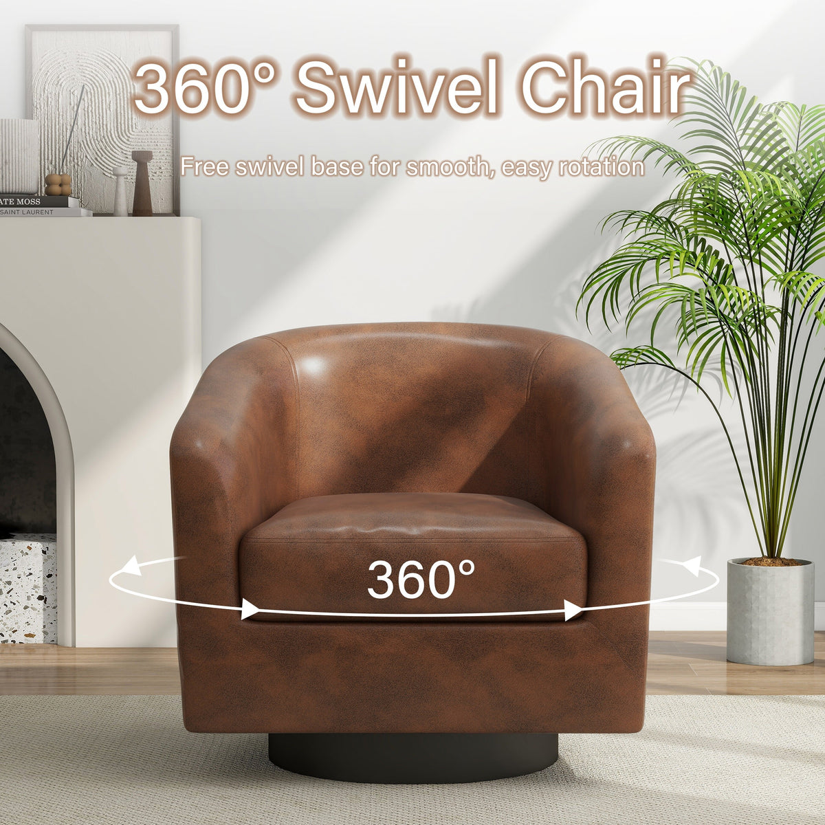 DREAMSIDEA Swivel Barrel Accent Chair for Living Room, Modern Upholstered Round Club Armchair-Cream