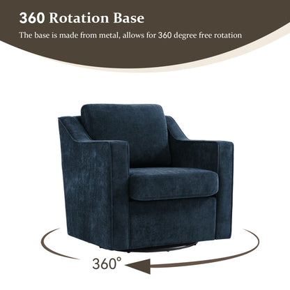 Swivel Accent Chair for Living Room, Modern Upholstered Barrel Arm Chair with Plump Back Pillow, Comfy Club Sofa Reading Chair for Adults (Chenille Navy, Set of 1)