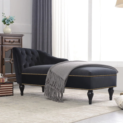 Ufurpie 58" Velvet Chaise Lounge Indoor,Sleeper Lounge Sofa with Nailhead Trim,for Living Room,Office,Apartment,Black
